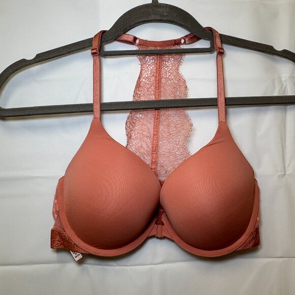 Victoria's Secret 32D Full Coverage Push Up Bra Lace Racerback Mauve front close - Picture 1 of 10